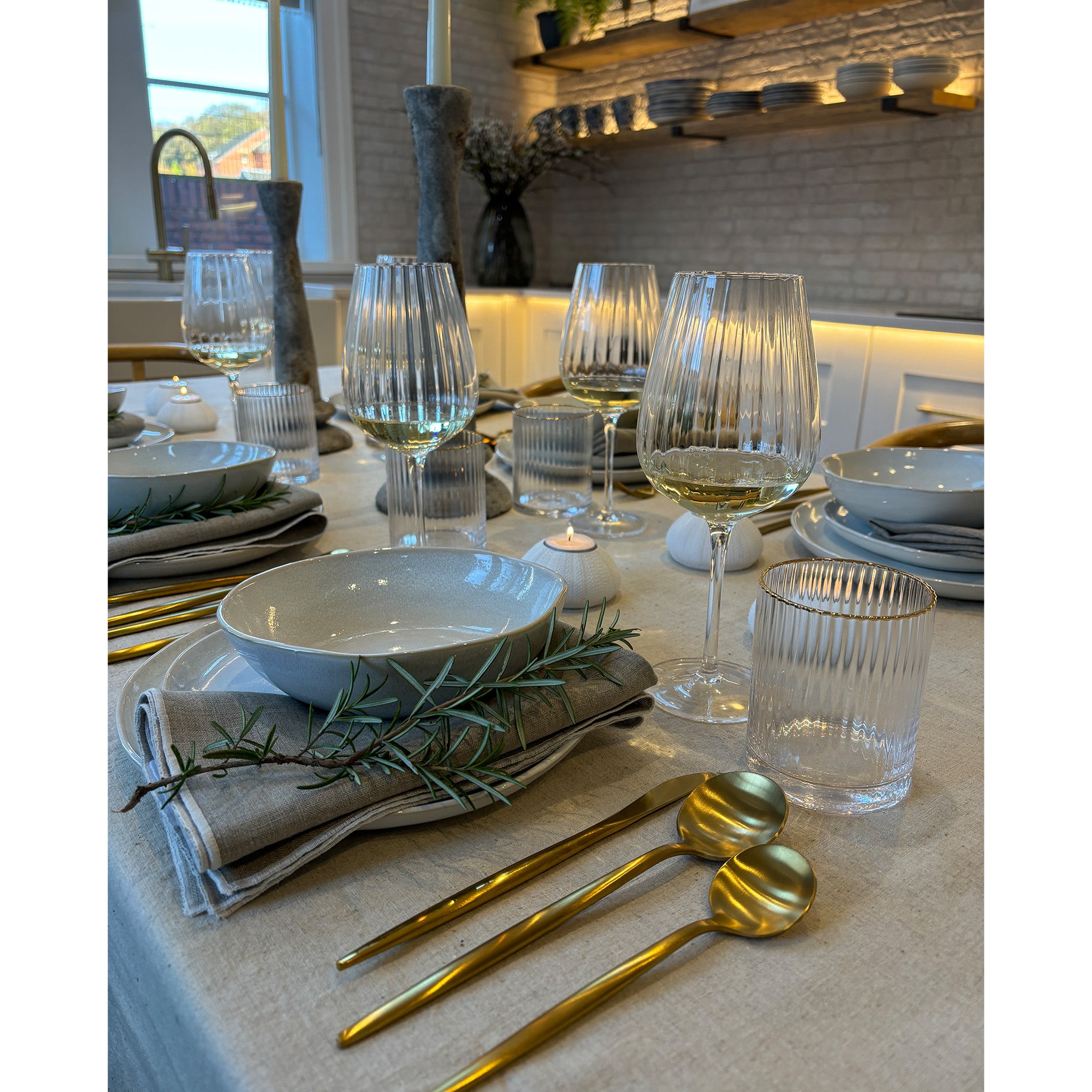 Gold Edge Ribbed Water Glasses - Set of 4